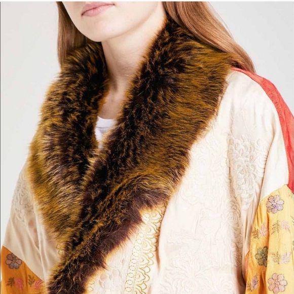 Free People Destination Unknown Sari Not Sorry Fur Embroidered Coat Kimono - Picture 3 of 11